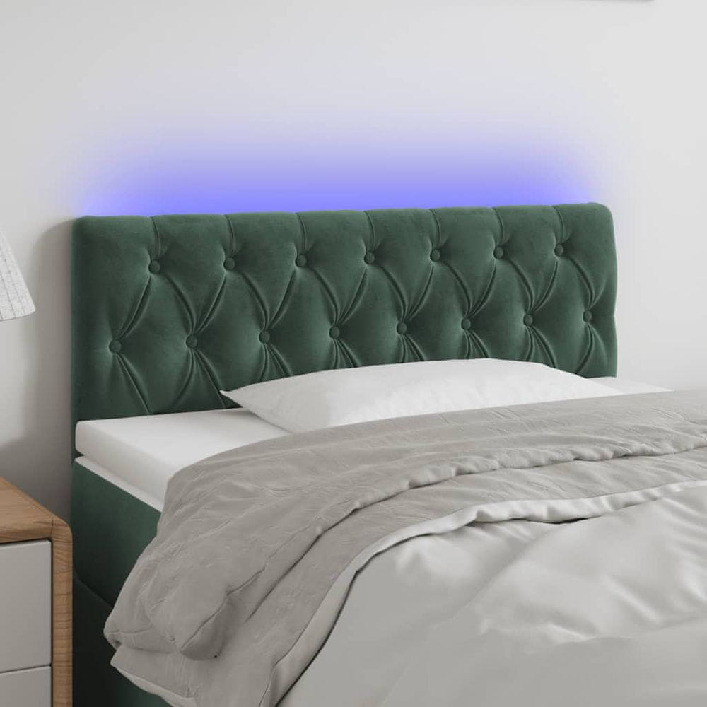 Vidaxl Čelo postele s LED tmavozelené 90x7x78/88 cm zamat
